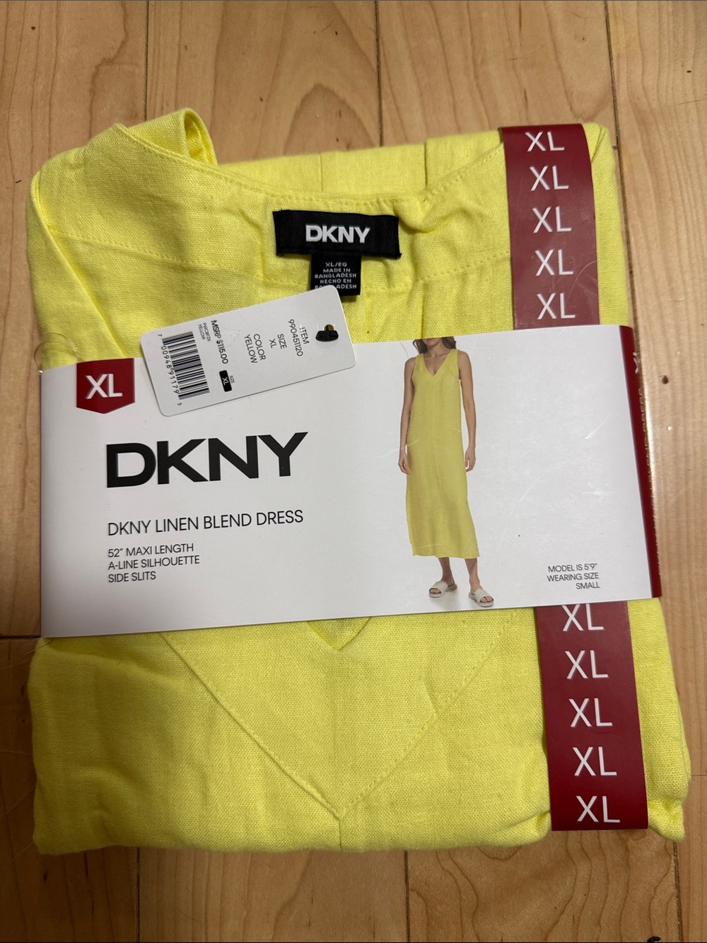 DKNY Bright Yellow Sleeveless Linen-Blend Maxi Dress